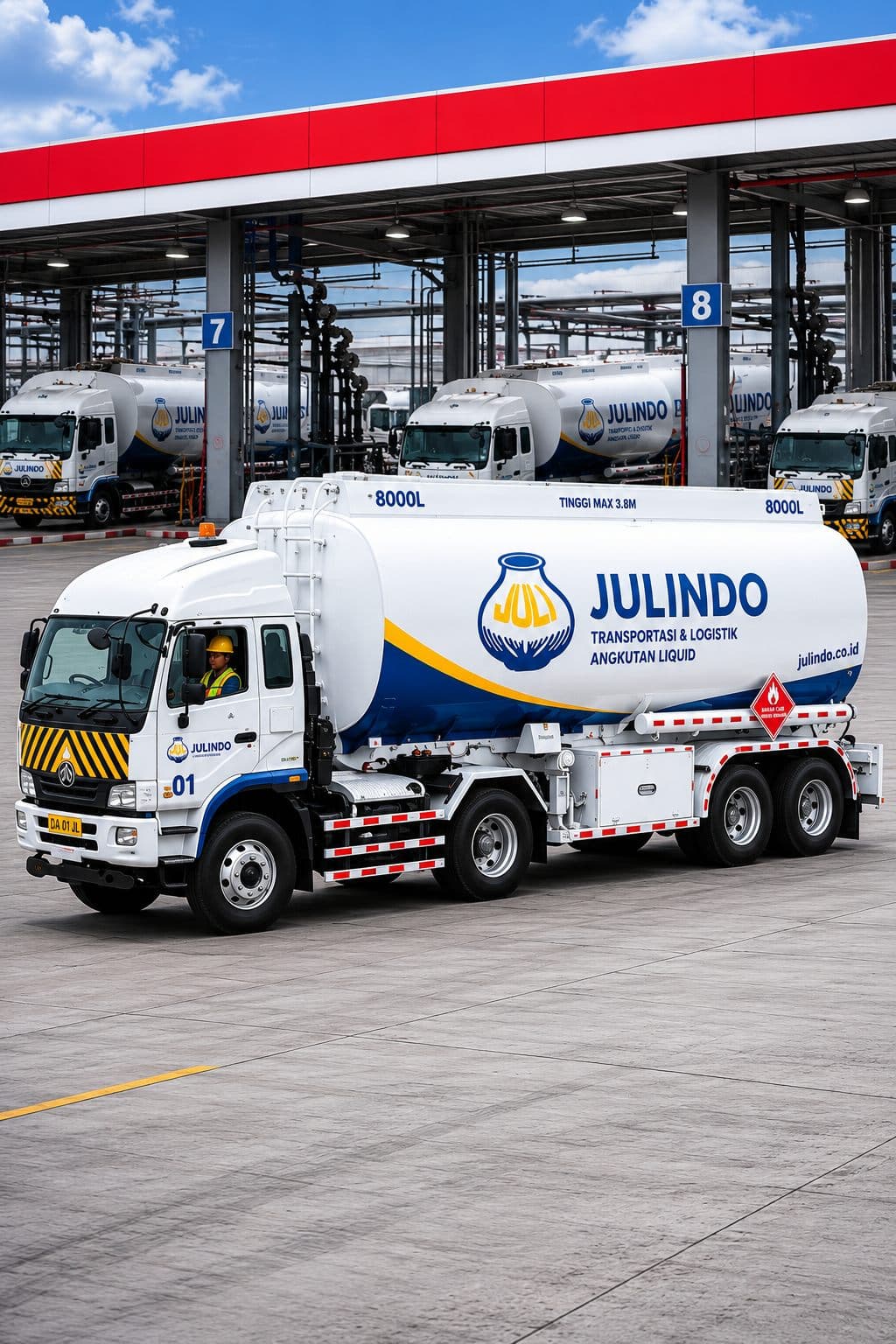 Armada truk tangki PT Julindo berkapasitas 8.000L di pool perusahaan